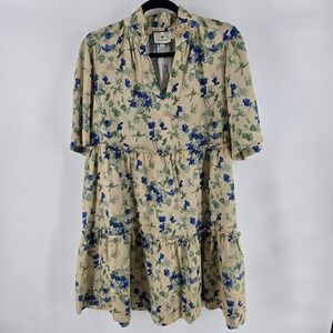 Tuckernuck Bellflower Blooms Crawford Dress XL Floral Linen Blend Tiered Mini